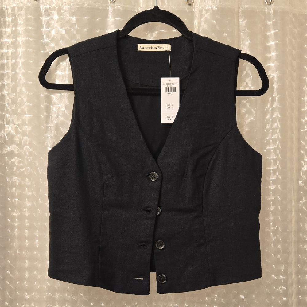 NWT Abercrombie & Fitch Black Button-Up Linen Vest